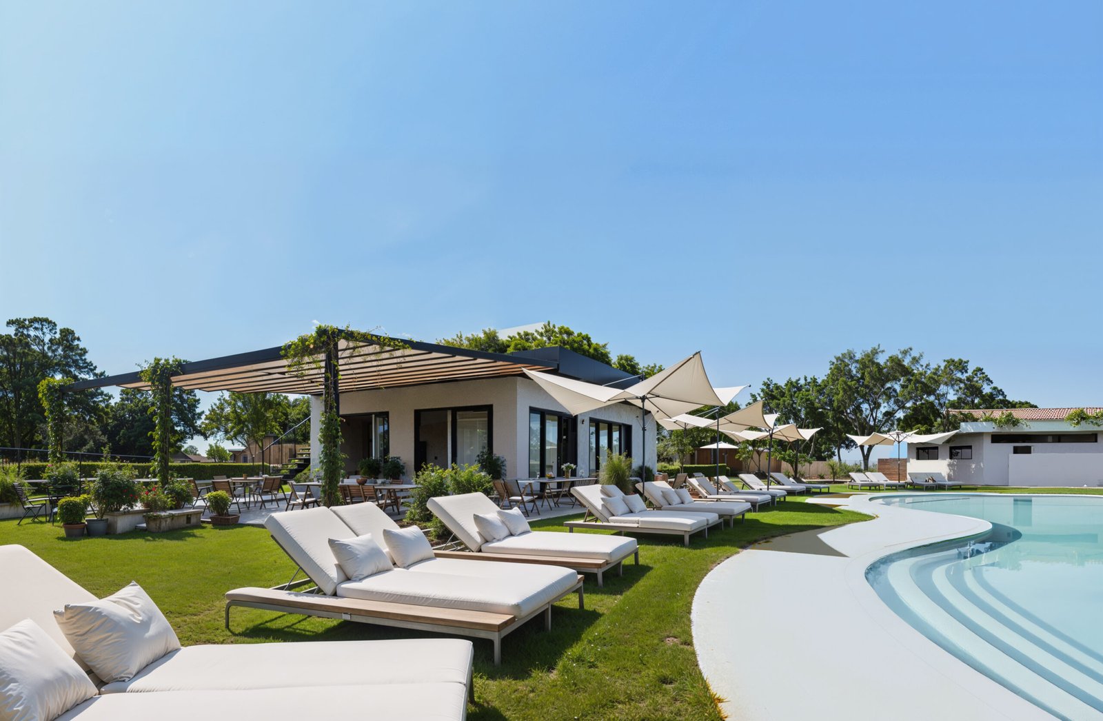 Premium beach cabins at Astra Camping with Mediterranean forest background